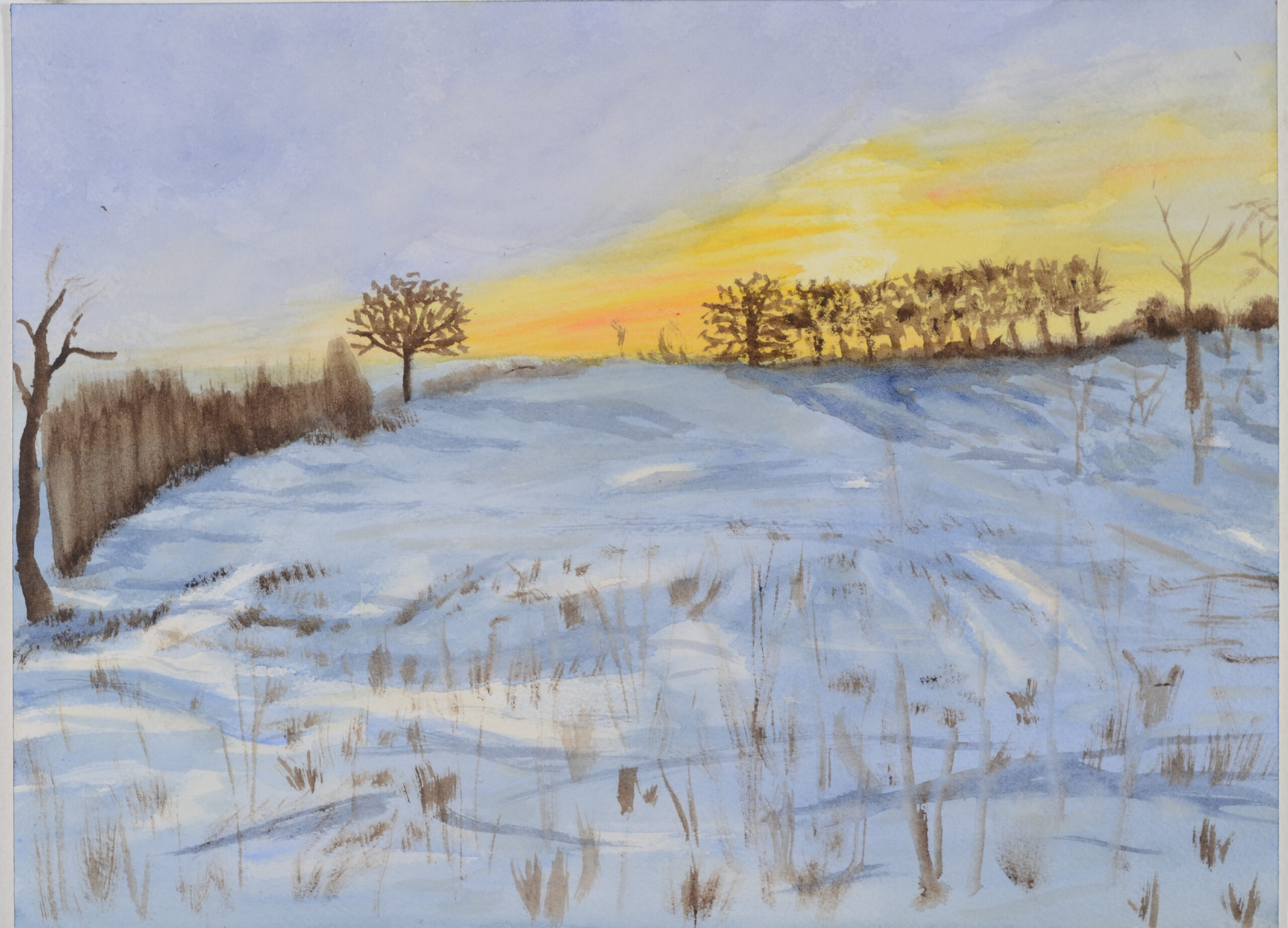 Sunrise-Over-Snow_watercolor_9x11_February-2021-scaled